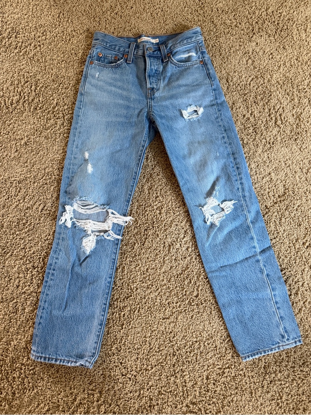 Levi's Distressed Light Blue Ankle Jeans
